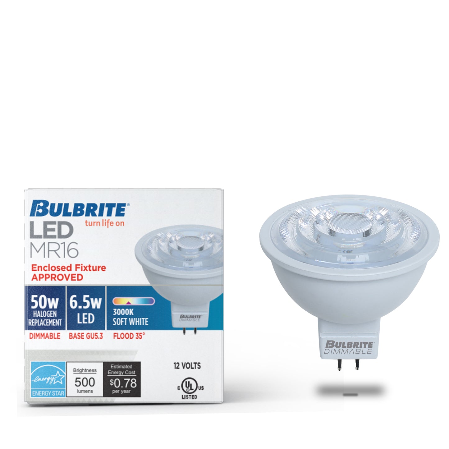 771086 - Dimmable MR16 LED GU5.3 Base Light Bulb - 6 Watt - 3000K - 4 Pack
