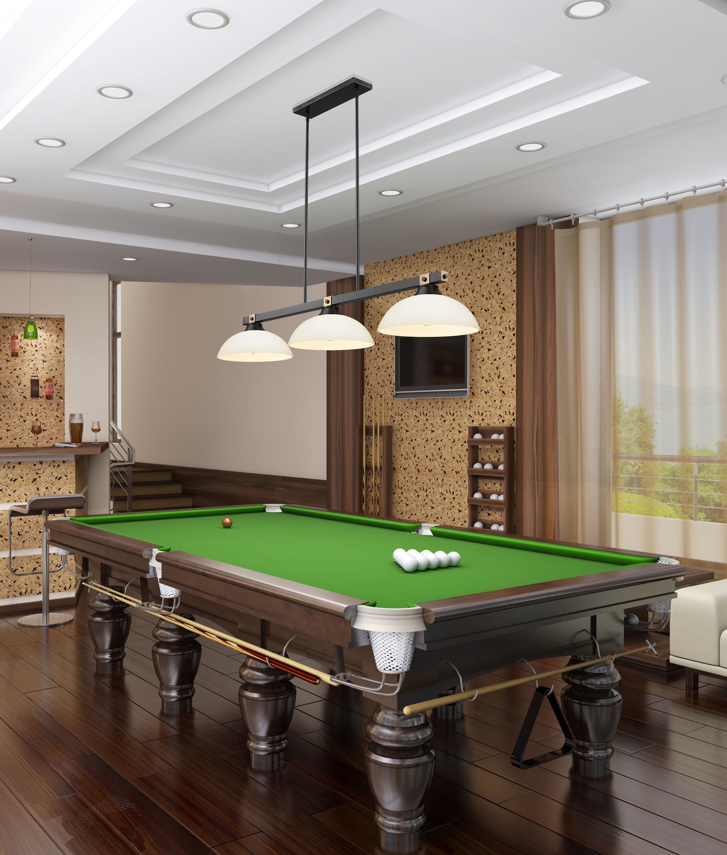 1955-3MB-RB-DMO14 - Bronte 3 Light 52" Billiard - Matte Black / Rubbed Brass