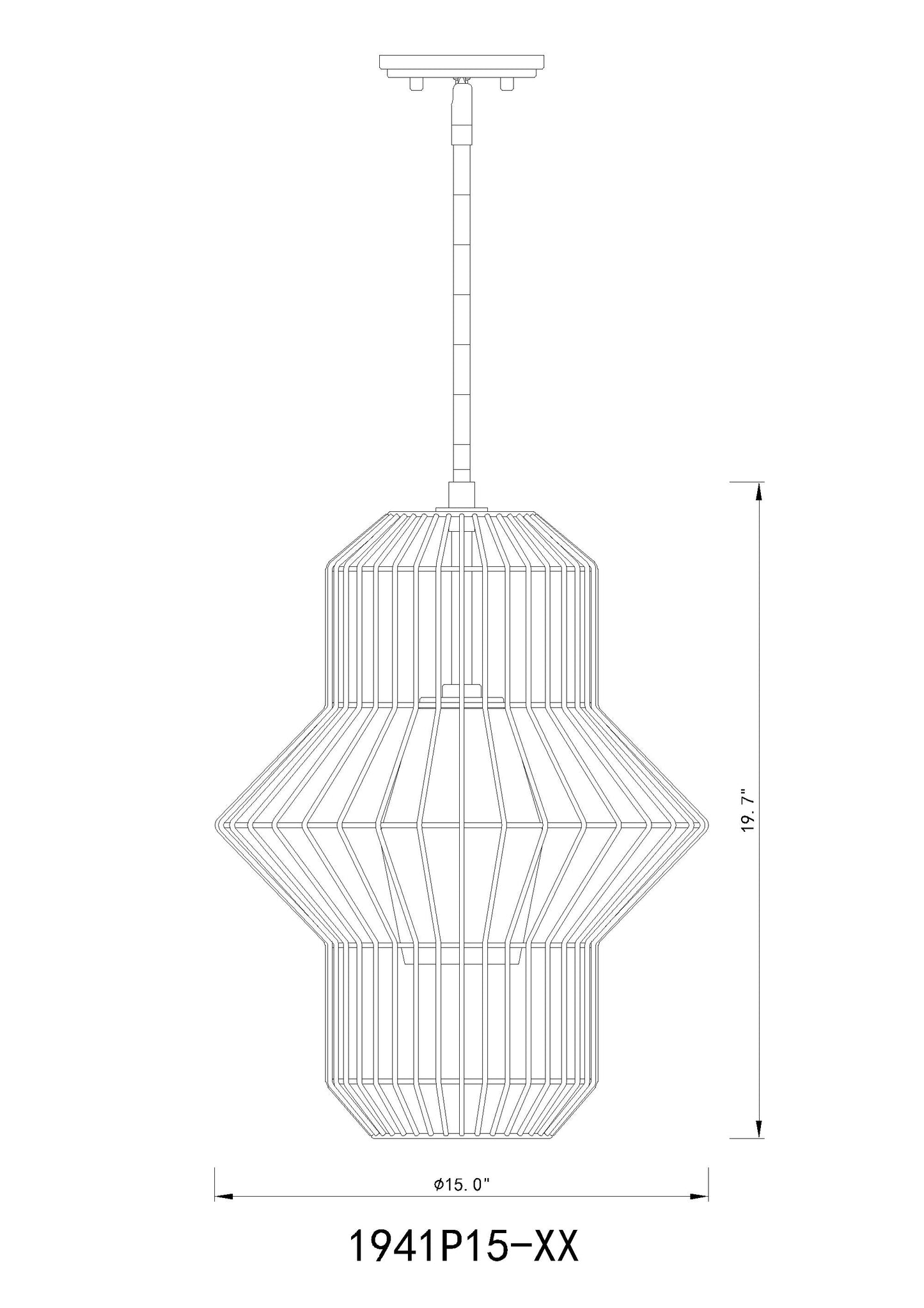 1941P15-MB - Orsay 1 Light 15" Pendant - Matte Black
