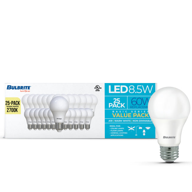 774251 - Filaments Dimmable Frost Glass A19 LED Light Bulb - 8.5 Watt - 2700K - 25 Pack