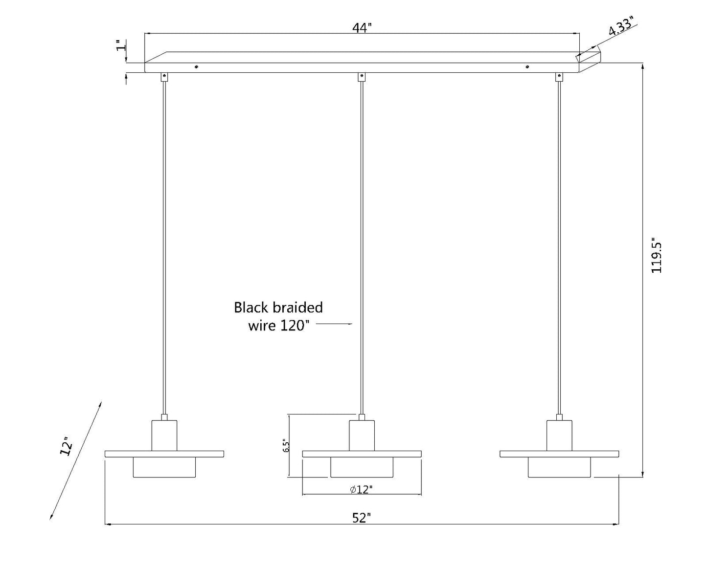 829P12-3L-MW-MGLD-LE - Ludo 3 Light Linear 52" Chandelier - Matte White / Modern Gold