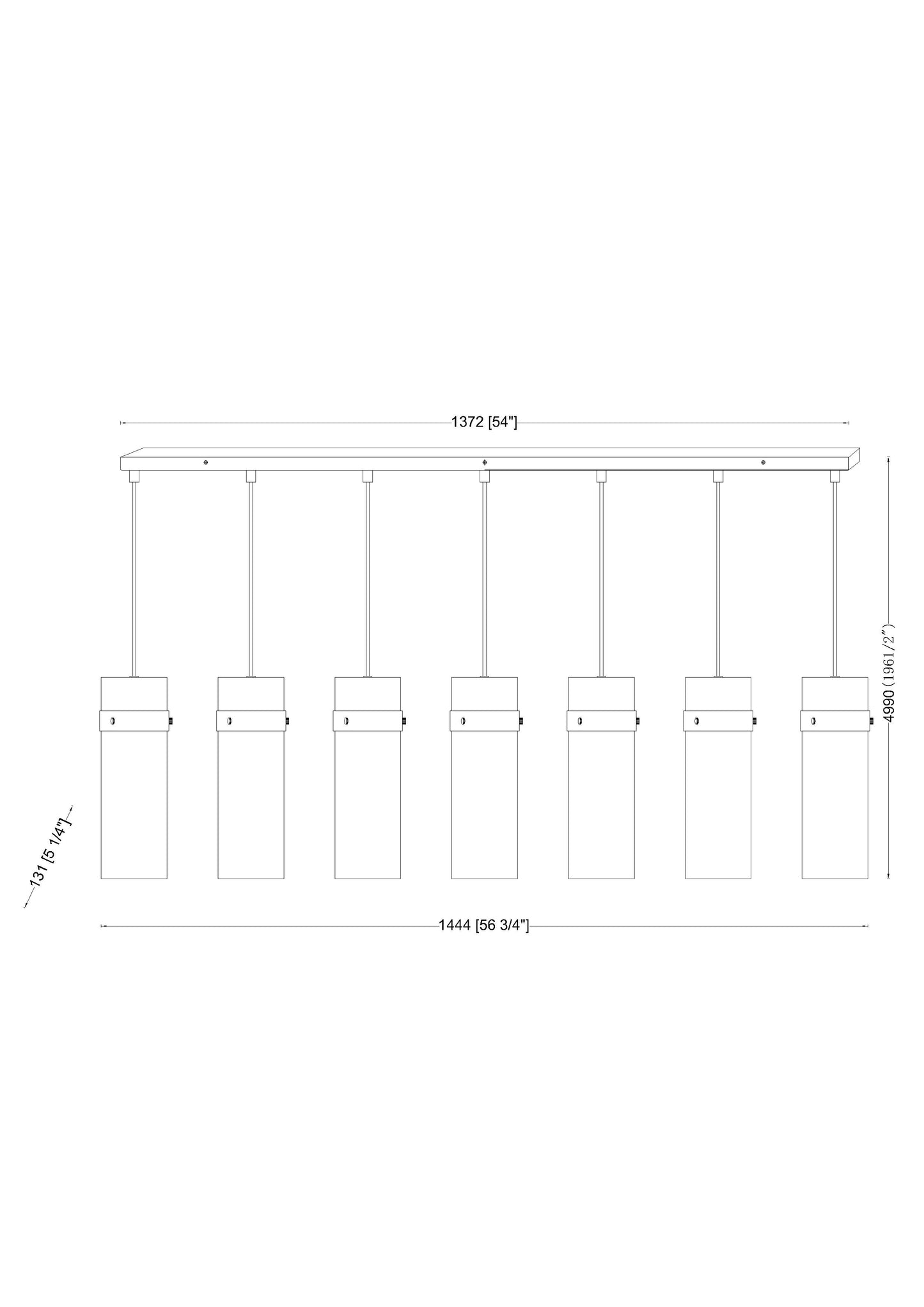 7002P5-7L-MB - Fontaine 7 Light Linear 57" Chandelier - Matte Black