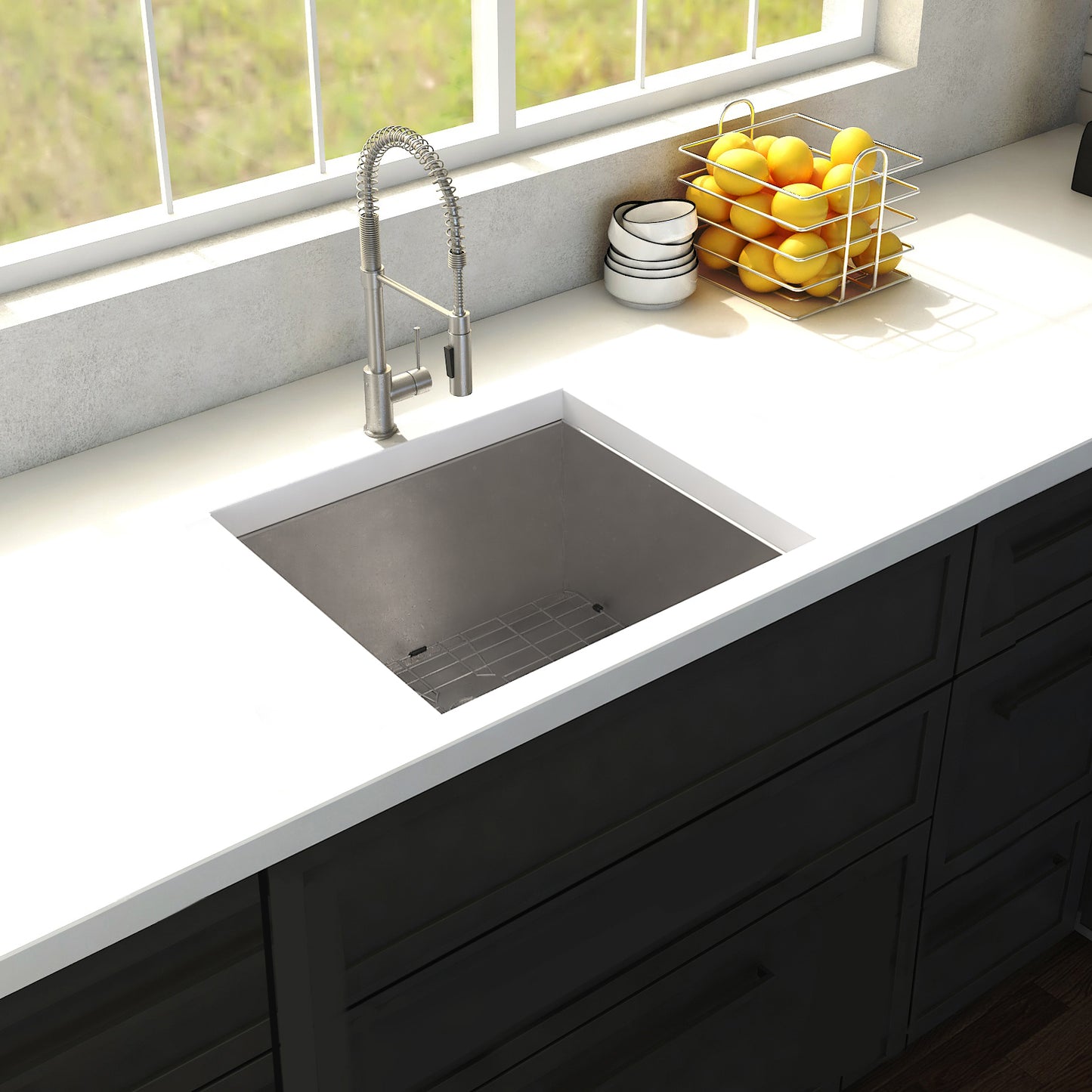 SRS-23 - 23" Meribel Undermount Single Bowl Stainless Steel Kitchen Sink with Bottom Grid