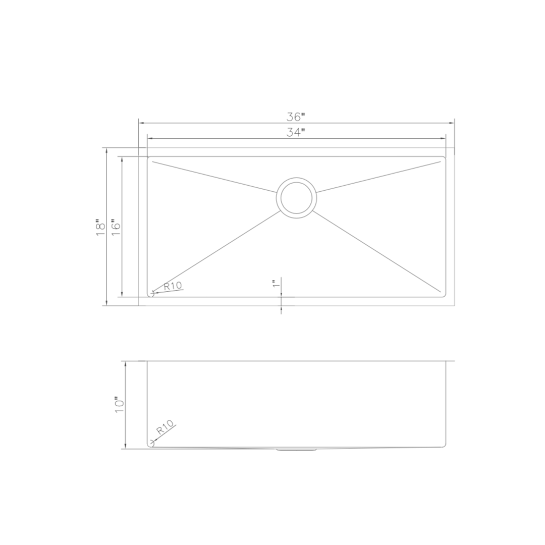 SRS-36 - 36" Meribel Undermount Single Bowl Stainless Steel Kitchen Sink with Bottom Grid