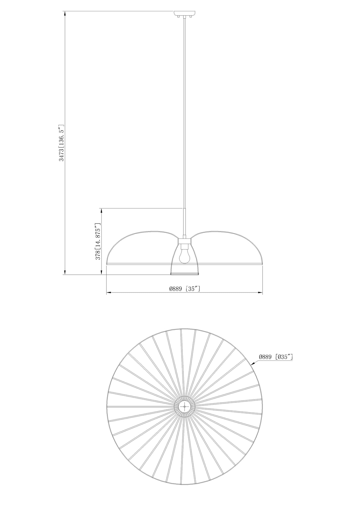 623P35-TXWH - Valencia 1 Light 35" Pendant - Texture White