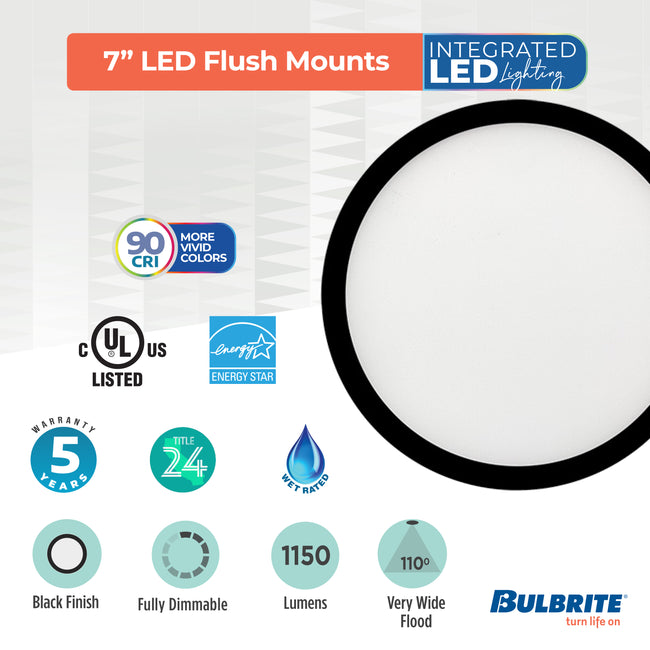773605 - 7" Flush Mount LED Ceiling Light - 10.3 Watt - 3000K - Black
