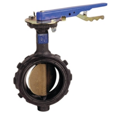 Nibco 4" WD-2000 butterfly valve with blue lever lock handle