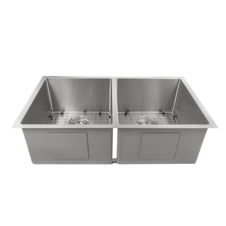 SR50D-33 - 33" Anton Undermount Double Bowl Stainless Steel Kitchen Sink with Bottom Grid