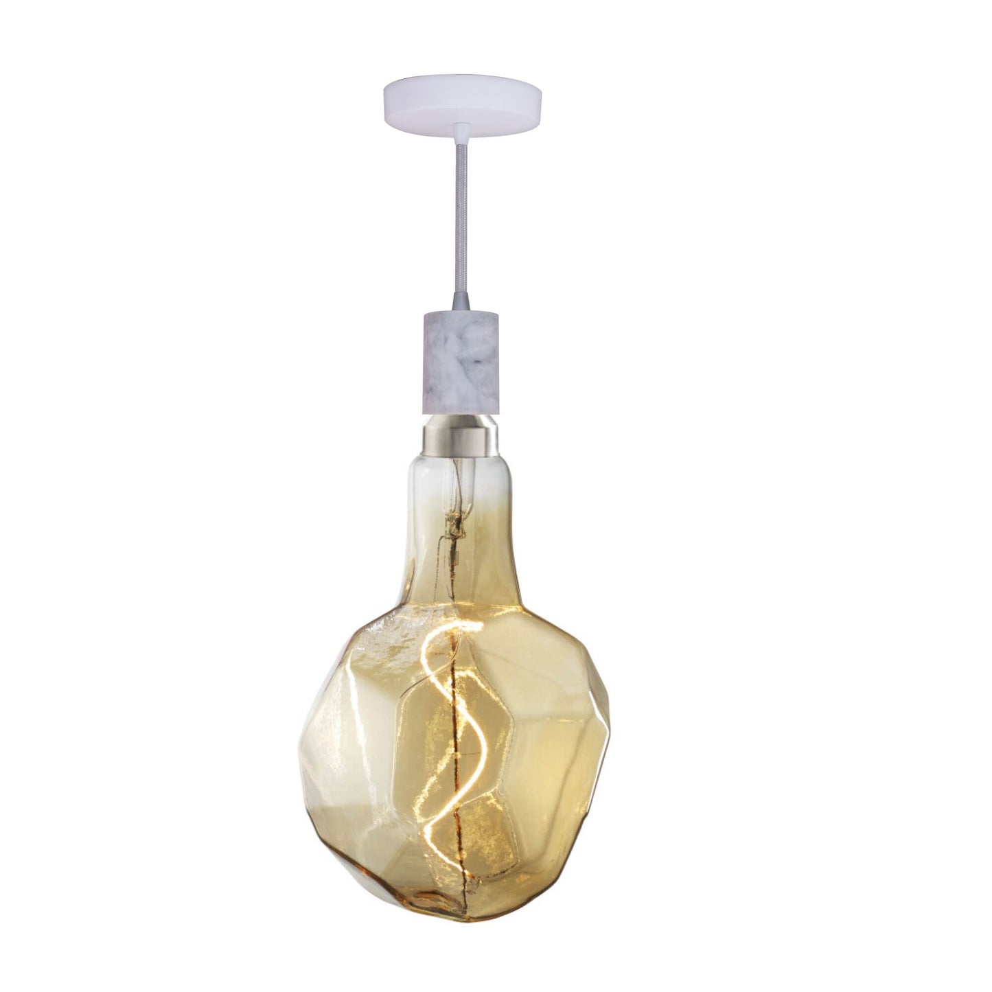 776318 - 4 Watt LED JEWEL NATURAL SHAPED GRAND 2200K FILAMENT W/ WHITE MARBLE PENDANT WITH WHITE STRING