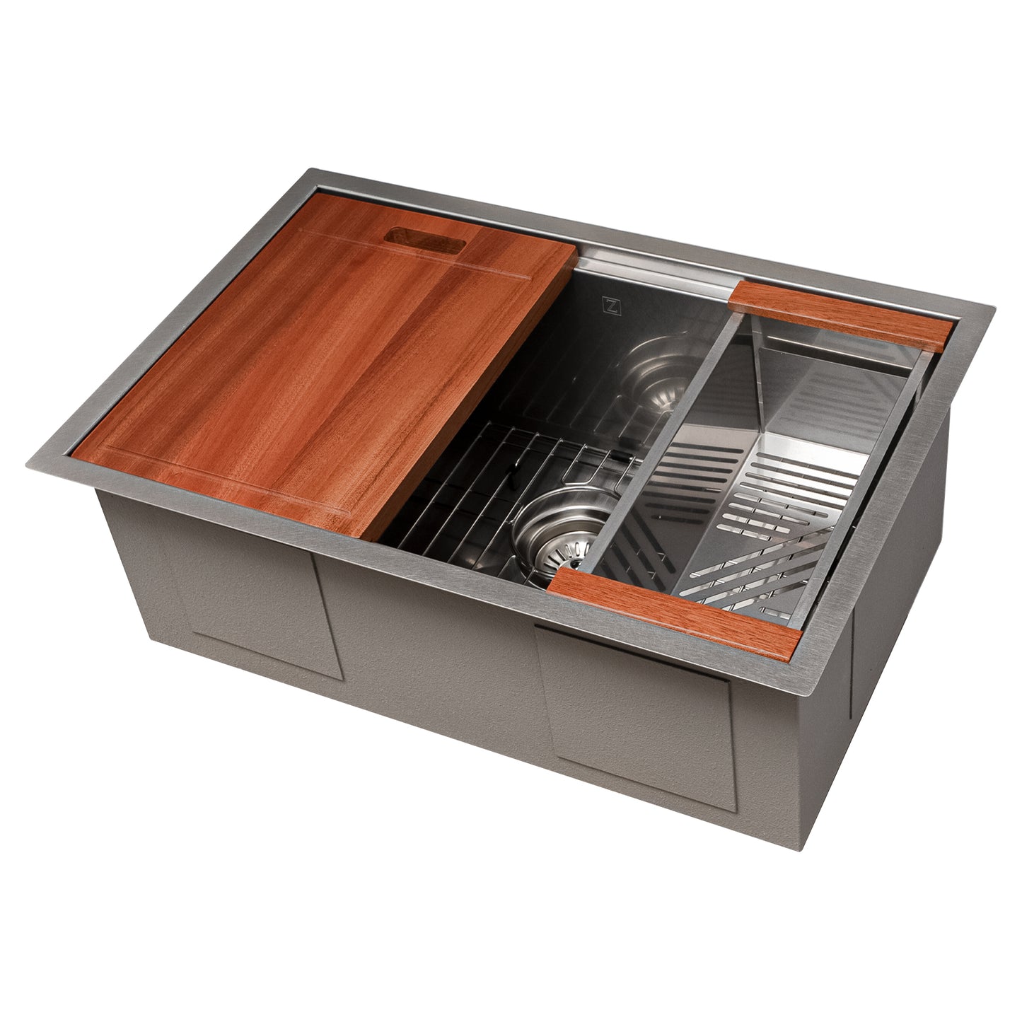 SLS-27S - 27" Garmisch Undermount Single Bowl Satin Stainless Steel Kitchen Sink with Bottom Grid and Accessories
