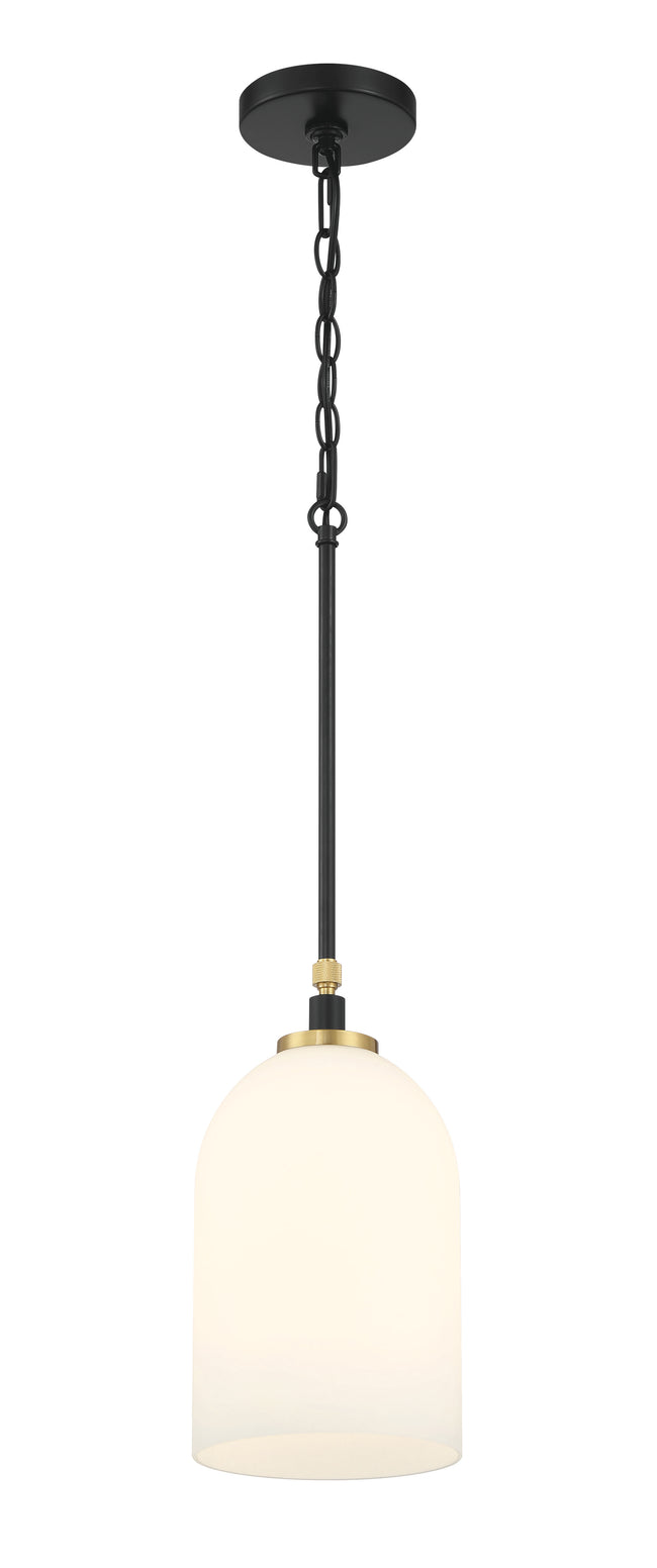 60391-FBSB - Council 1 Light 7" Wide Pendant - Flat Black / Satin Brass
