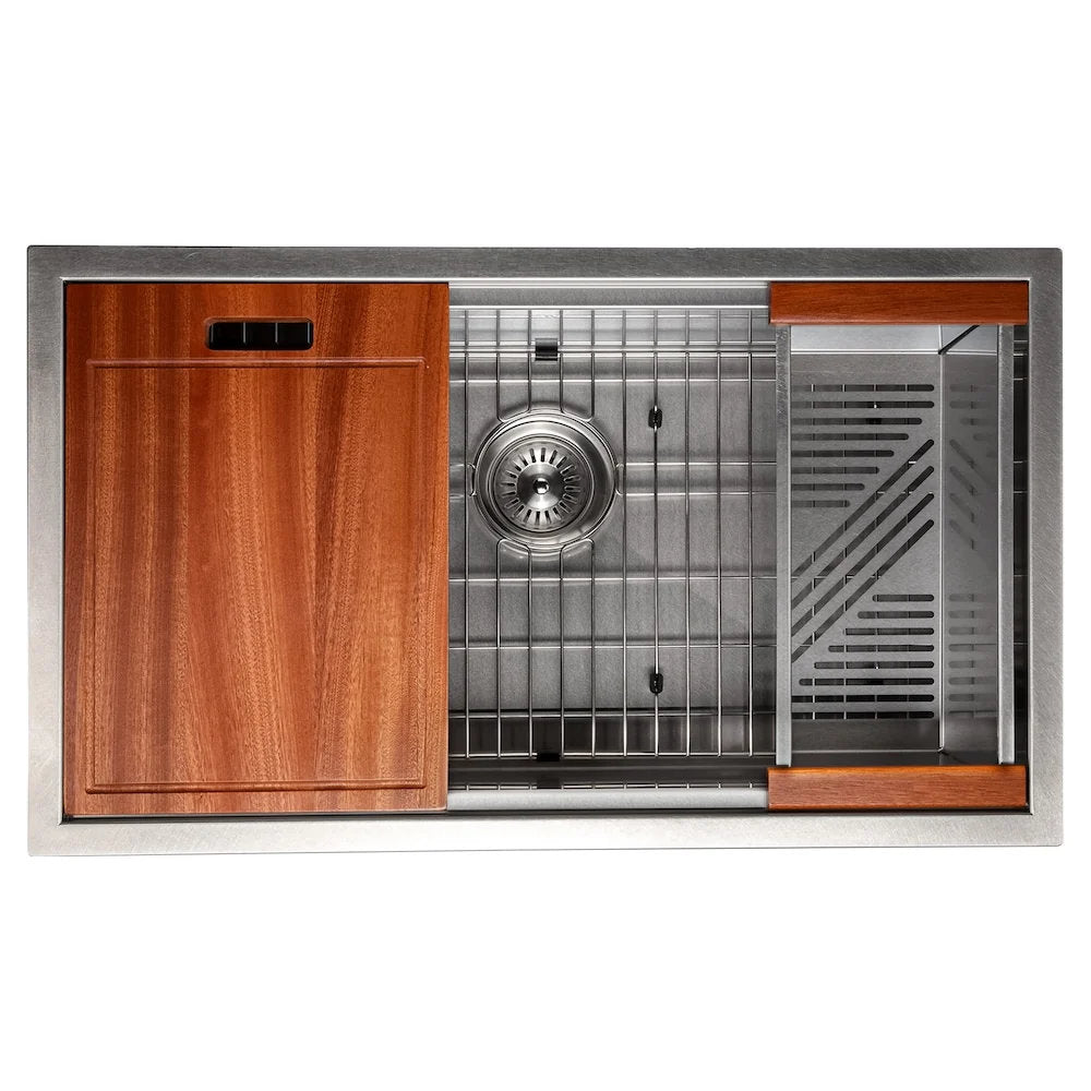 SLS-33 - 33" Garmisch Undermount Single Bowl Stainless Steel Kitchen Sink with Bottom Grid and Accessories
