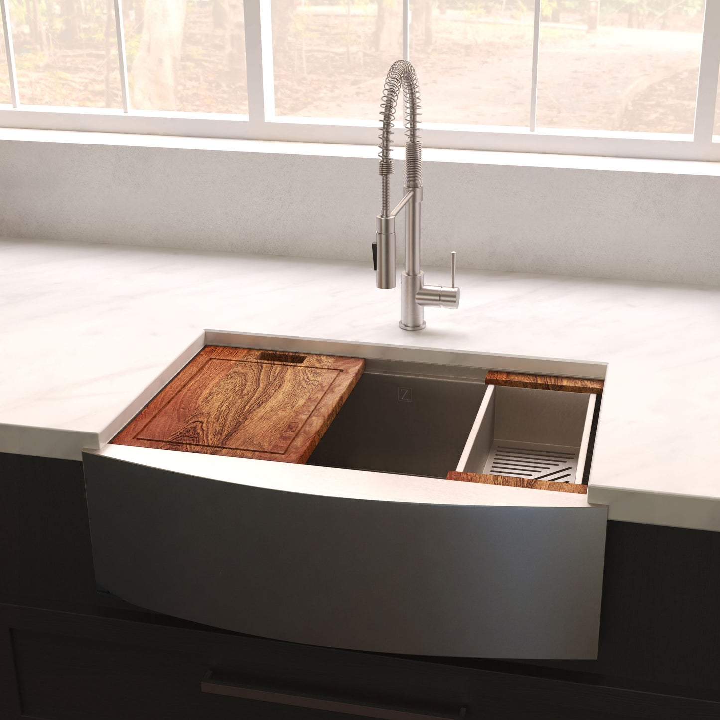 SLSAP-33 - 33" Moritz Farmhouse Apron Mount Single Bowl Stainless Steel Kitchen Sink with Bottom Grid and Accessories