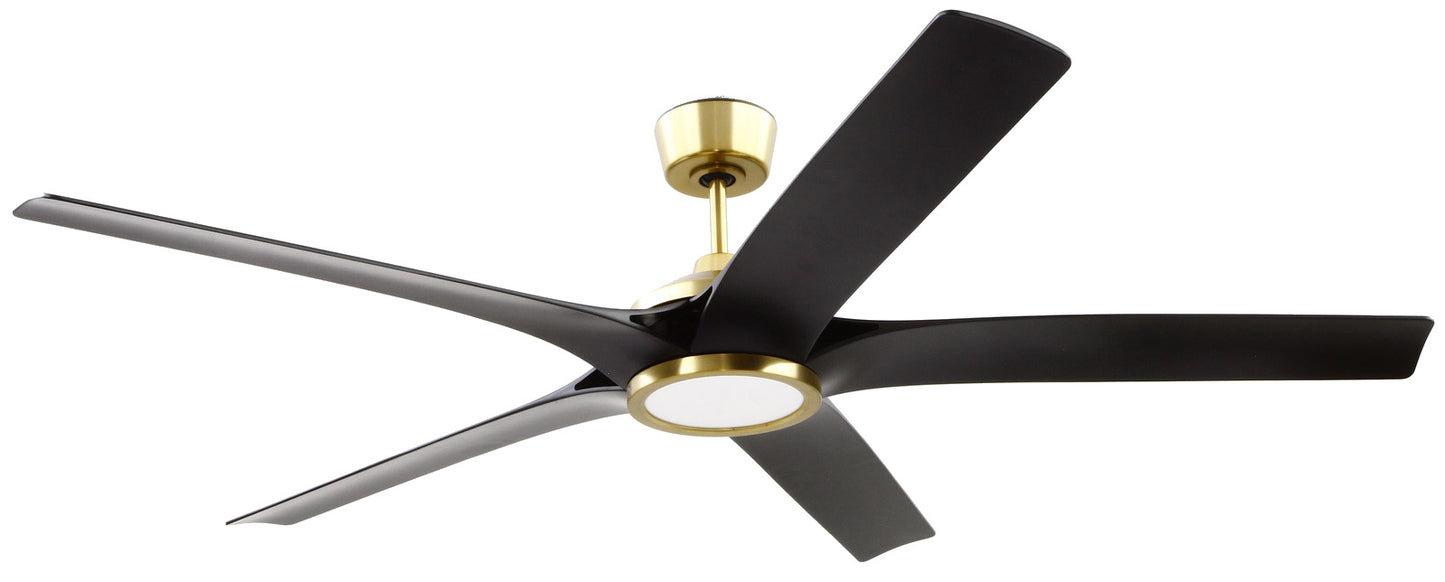 FON65SBFB5 - Fonz 65" Indoor Ceiling fan with 5-blades 65" 5 Blade Ceiling Fan with Light Kit - Satin Brass