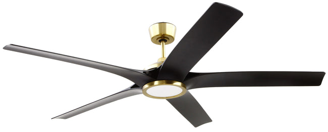 FON65SBFB5 - Fonz 65" Indoor Ceiling fan with 5-blades 65" 5 Blade Ceiling Fan with Light Kit - Satin Brass