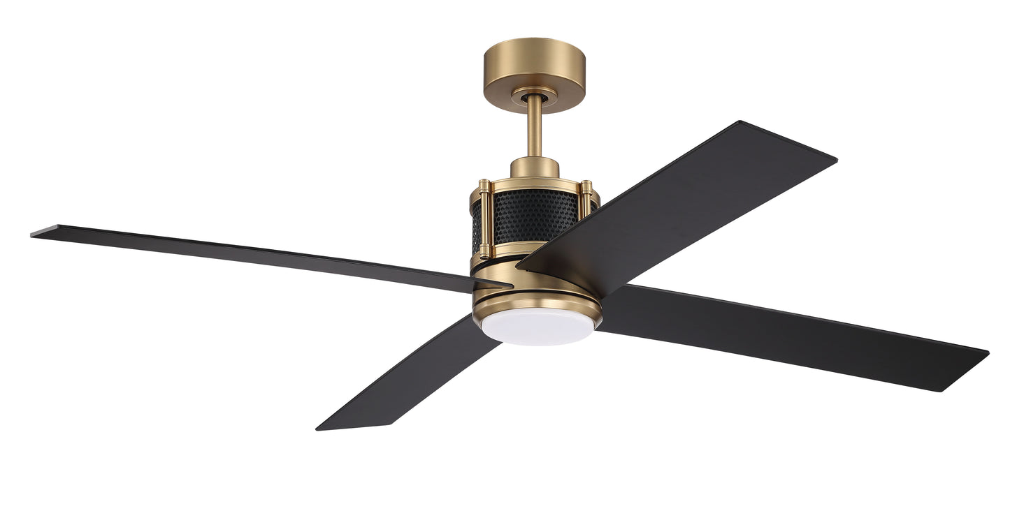 GRG56SBFB4-NWF - Gregory 56" Indoor Ceiling Fan with no Wifi 56" 4 Blade Ceiling Fan with Light Kit - Satin Brass