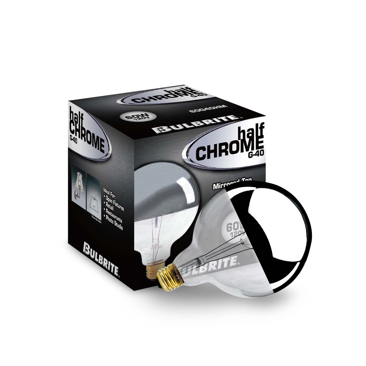 712356 - Dimmable Half Chrome G40 Incandescent Light Bulb - 60 Watt - 2700K - 6 Pack