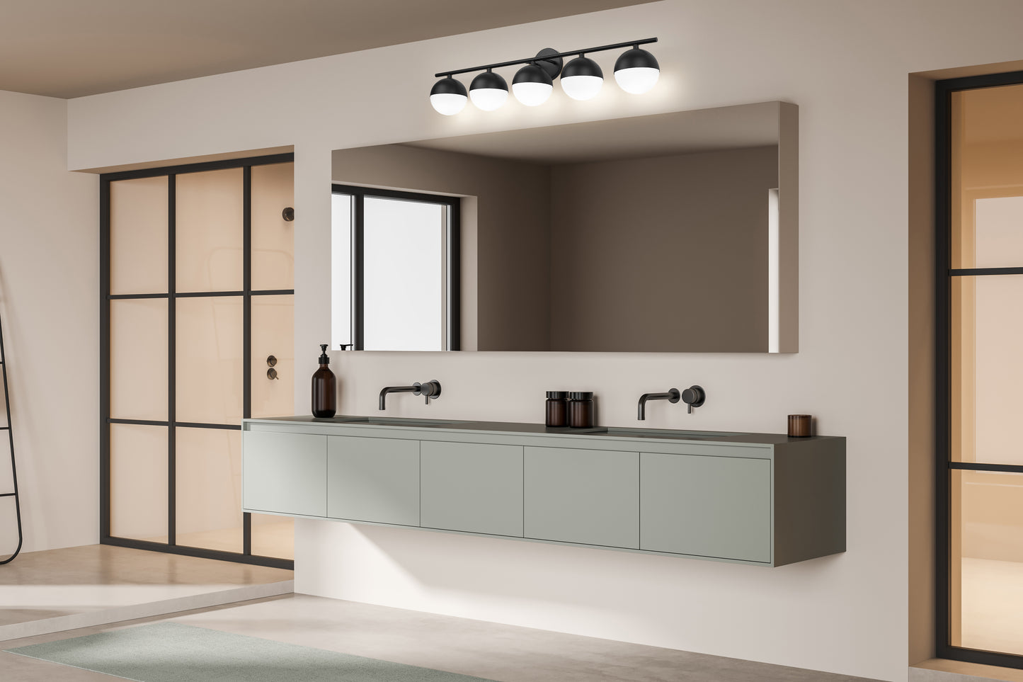 7517-5V-MB - Realm Sphere 5 Light 40" Vanity - Matte Black