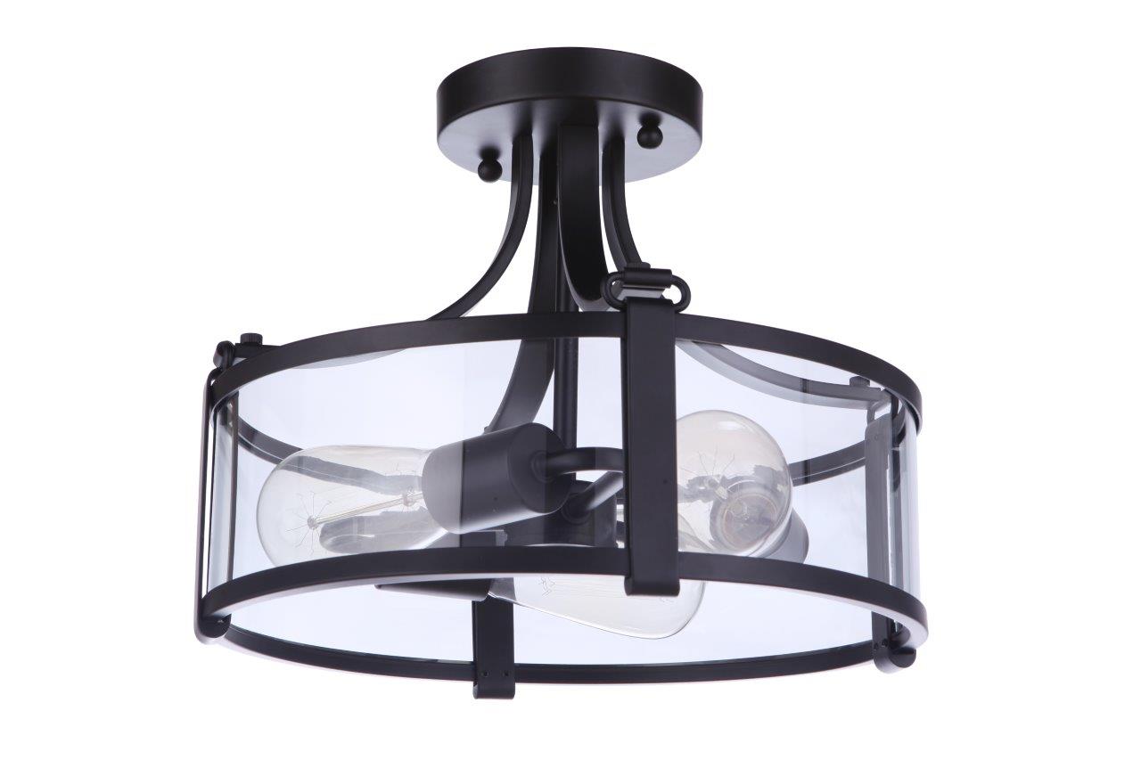 55353-FB - Elliot 3 Light 13" Wide Semi Flush Mount - Flat Black
