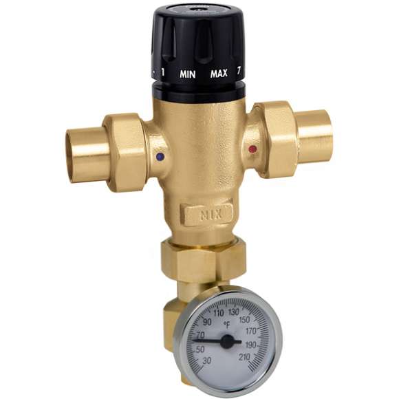 521619AC - 1 inch Sweat MIXCAL 3-way Thermostatic Mixing Valve with Temperature Gauge & Chec
