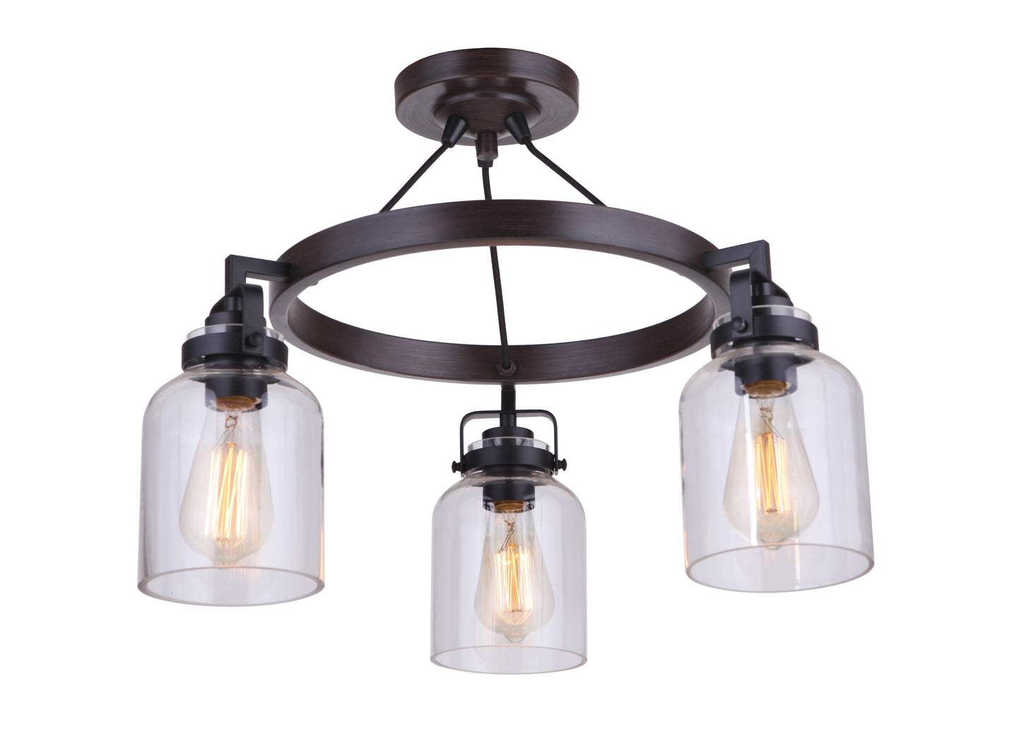 53653-FBDT - Foxwood 3 Light 22" Wide Semi Flush Mount - Flat Black / Dark Teak