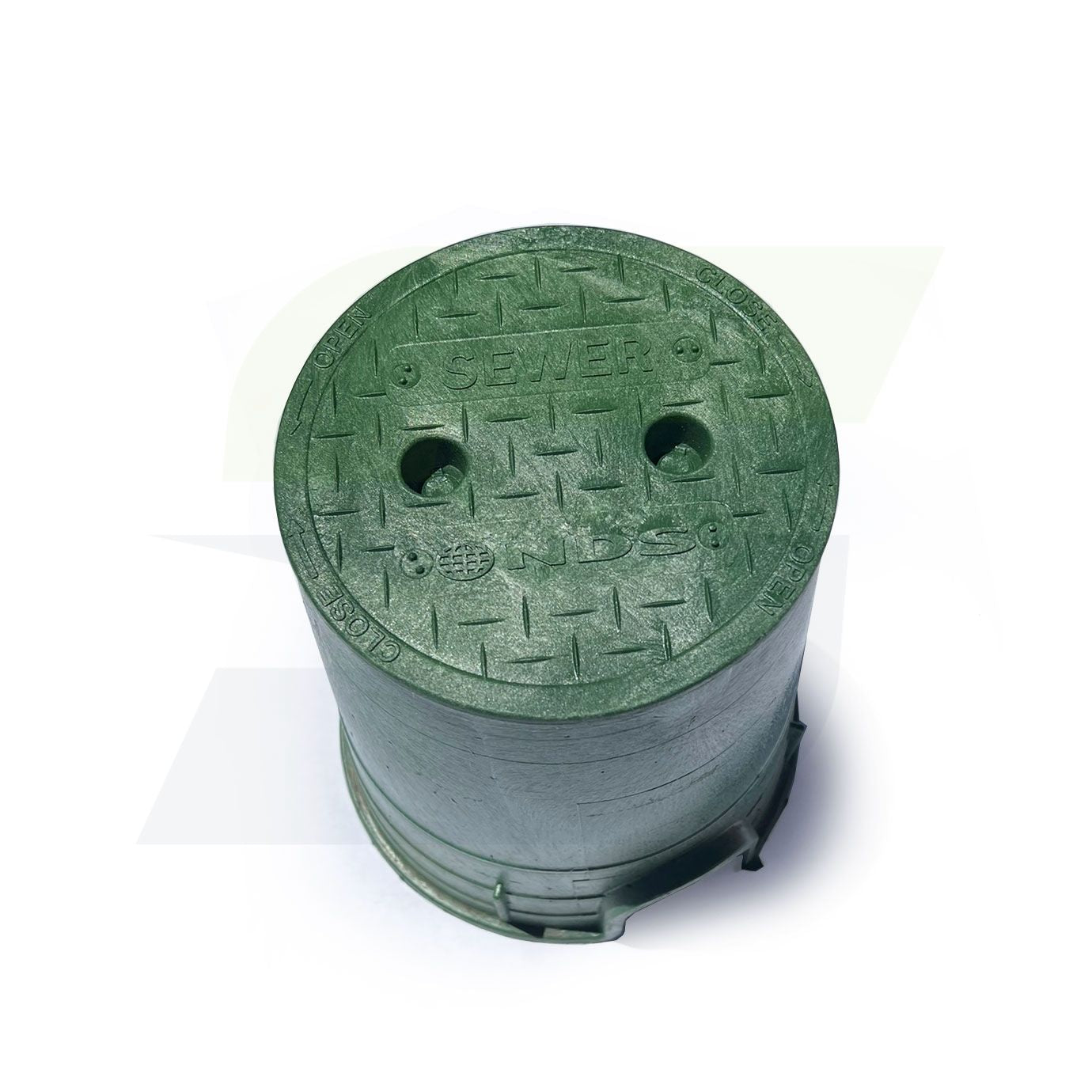 108BCS - 6" Round Black Box with Green Overlapping Cover - Sewer