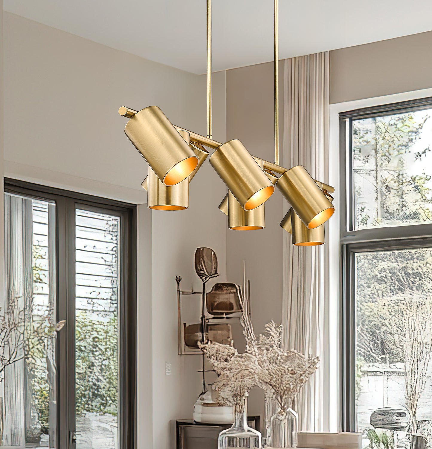 7520-9L-MGLD - Lumina 9 Light Linear 55" Chandelier - Modern Gold