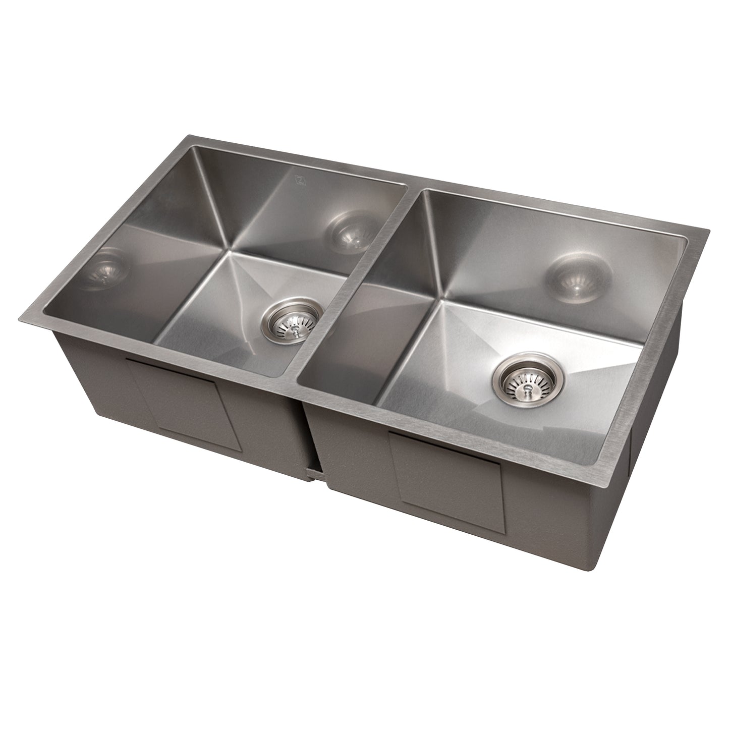 SR50D-36S - 36" Anton Undermount Double Bowl Satin Stainless Steel Kitchen Sink with Bottom Grid