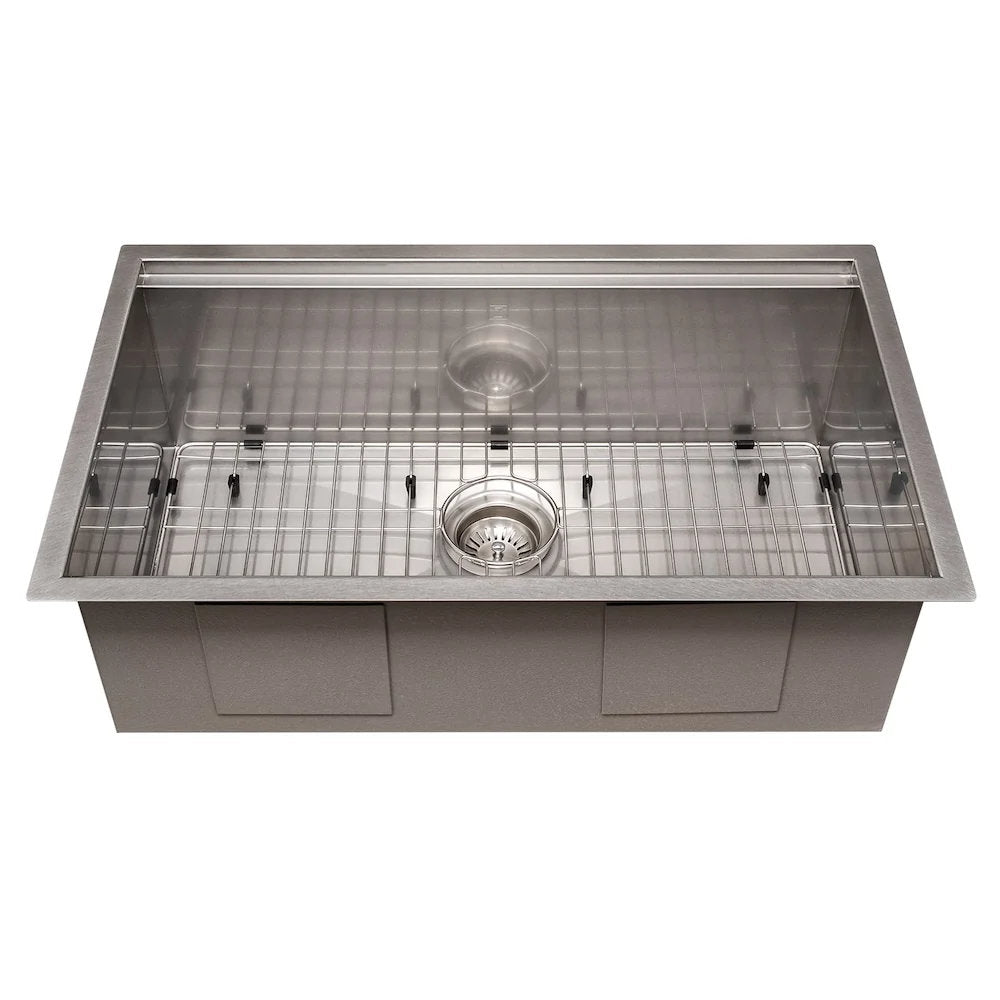 SLS-33 - 33" Garmisch Undermount Single Bowl Stainless Steel Kitchen Sink with Bottom Grid and Accessories