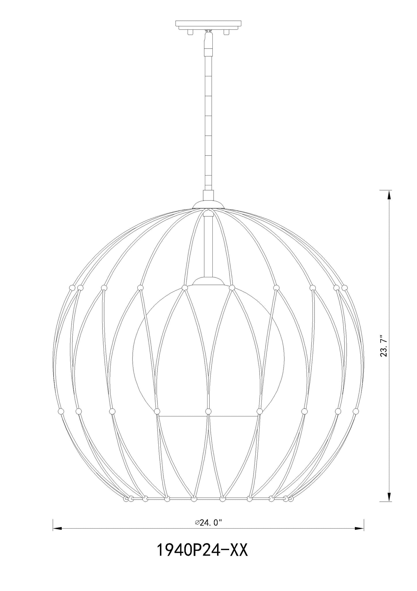 1940P24-MB - Elle 1 Light 24" Pendant - Matte Black