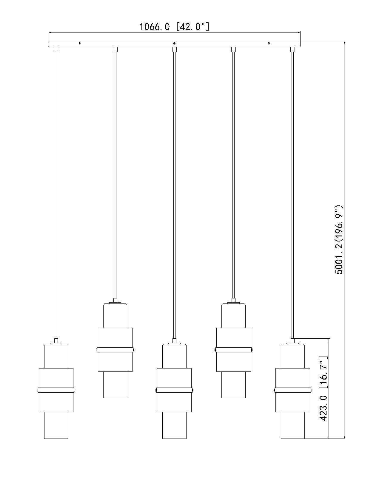 1946P-5L-MB - Cayden 5 Light Linear 42" Chandelier - Matte Black