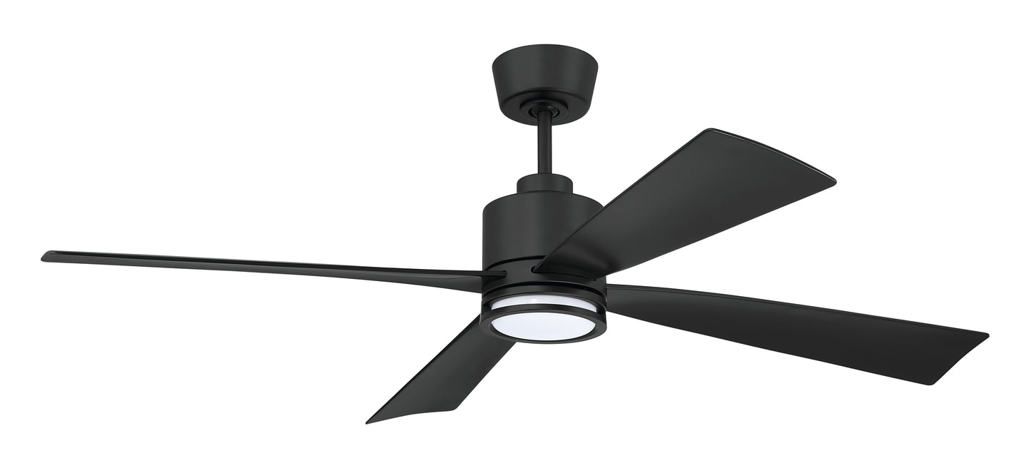 RHT52FB4 - Rhett 52" 4-Blade Indoor/Outdoor Ceiling Fan Damp Rated 52" 4 Blade Indoor Outdoor Ceiling Fan with Light Kit - Flat Black