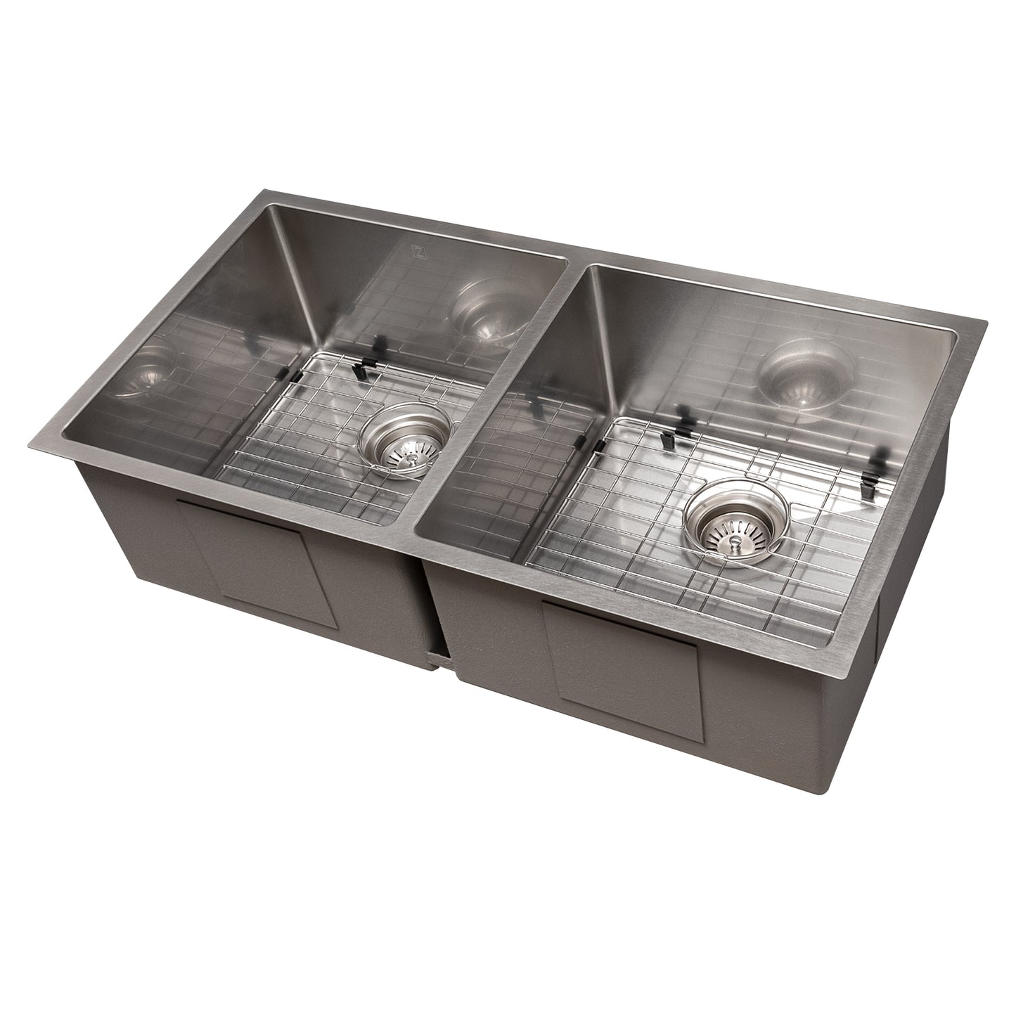 SR50D-36S - 36" Anton Undermount Double Bowl Satin Stainless Steel Kitchen Sink with Bottom Grid