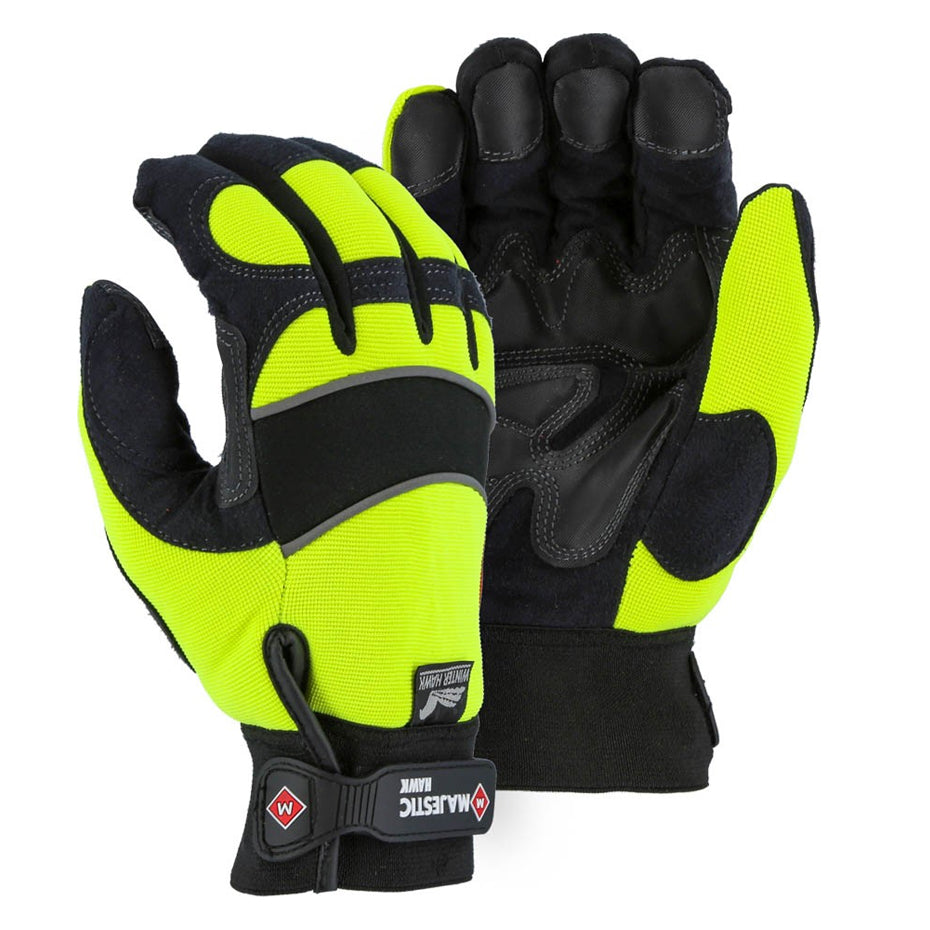 2145HYH - Winter Lined Armor Skin Mechanics Glove with Knit Back - High Visibility Yellow