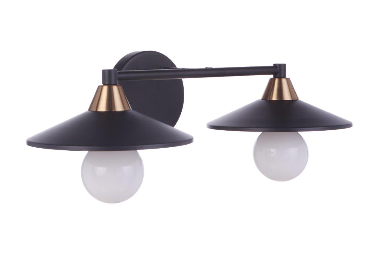 12519FBSB2 - Isaac 2 Light 19" Wide Vanity Light - Flat Black / Satin Brass