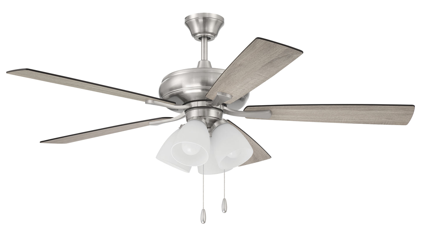 ECF114BNK5-DWWLN - Eos Frost 4 Light 52" 5 Blade Ceiling Fan with Light Kit - Brushed Nickel