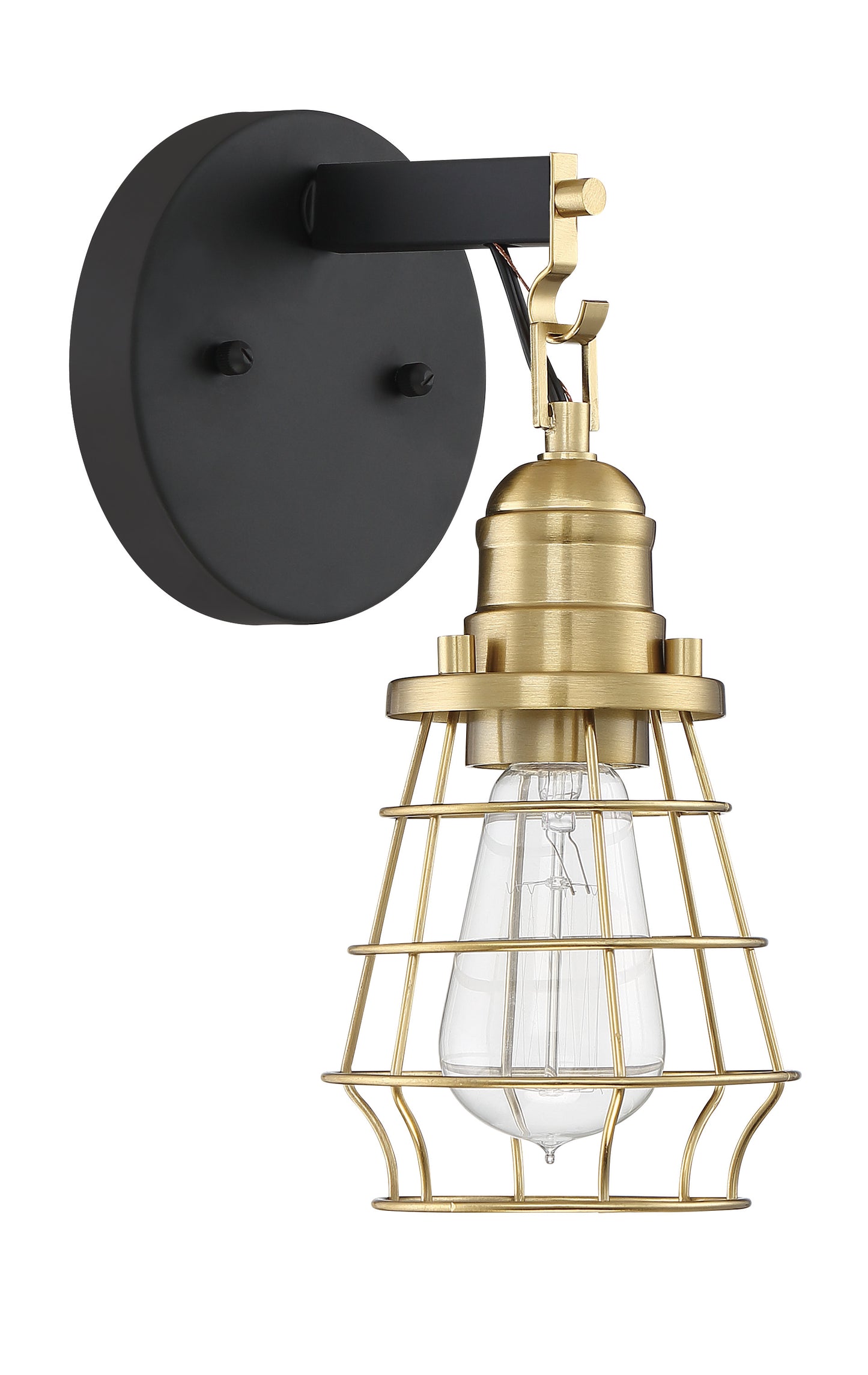 50601-FBSB - Thatcher 1 Light 11" High Wall Sconce - Flat Black / Satin Brass