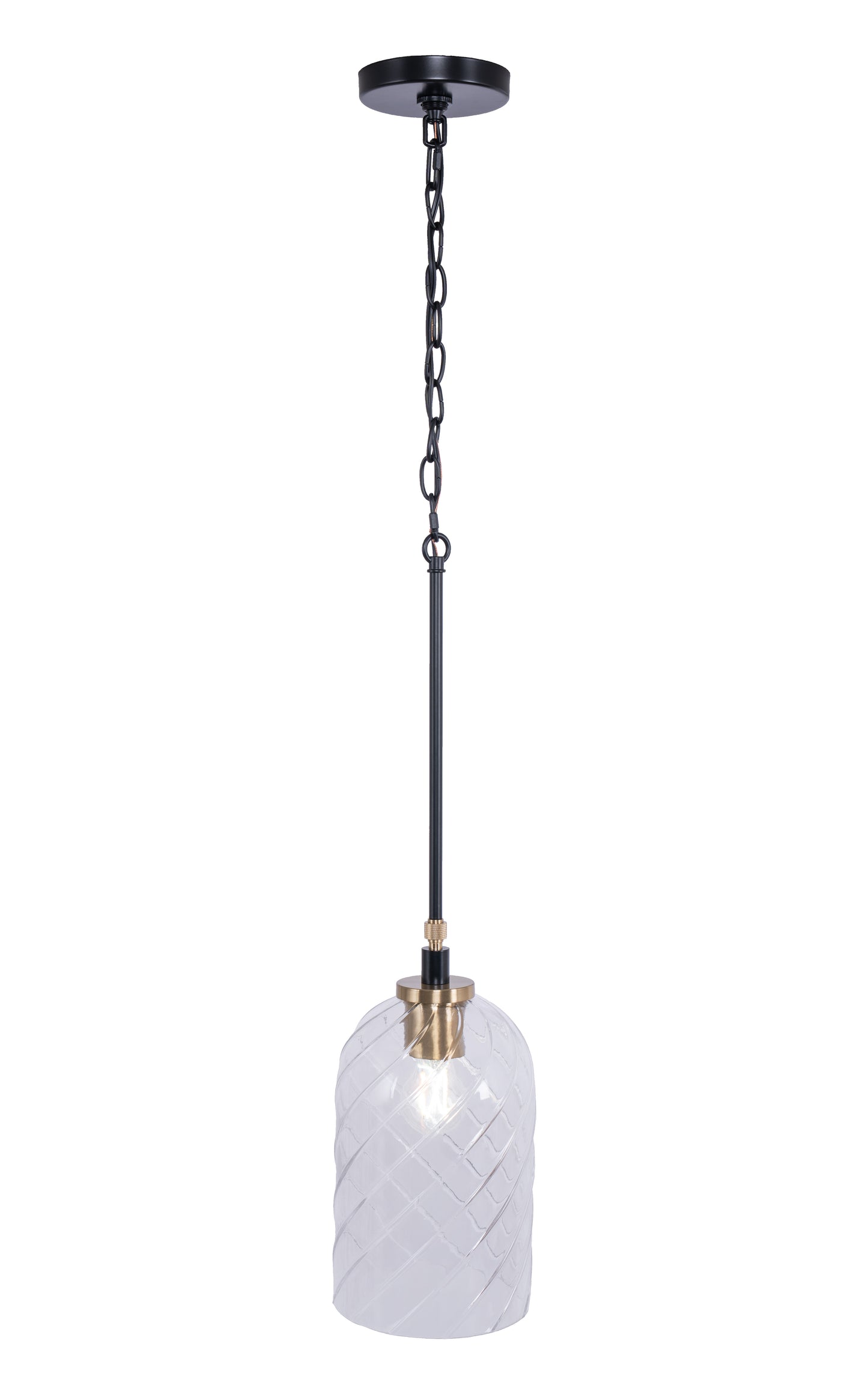 60391-FBSB-C - Council 1 Light 7" Wide Pendant - Flat Black / Satin Brass