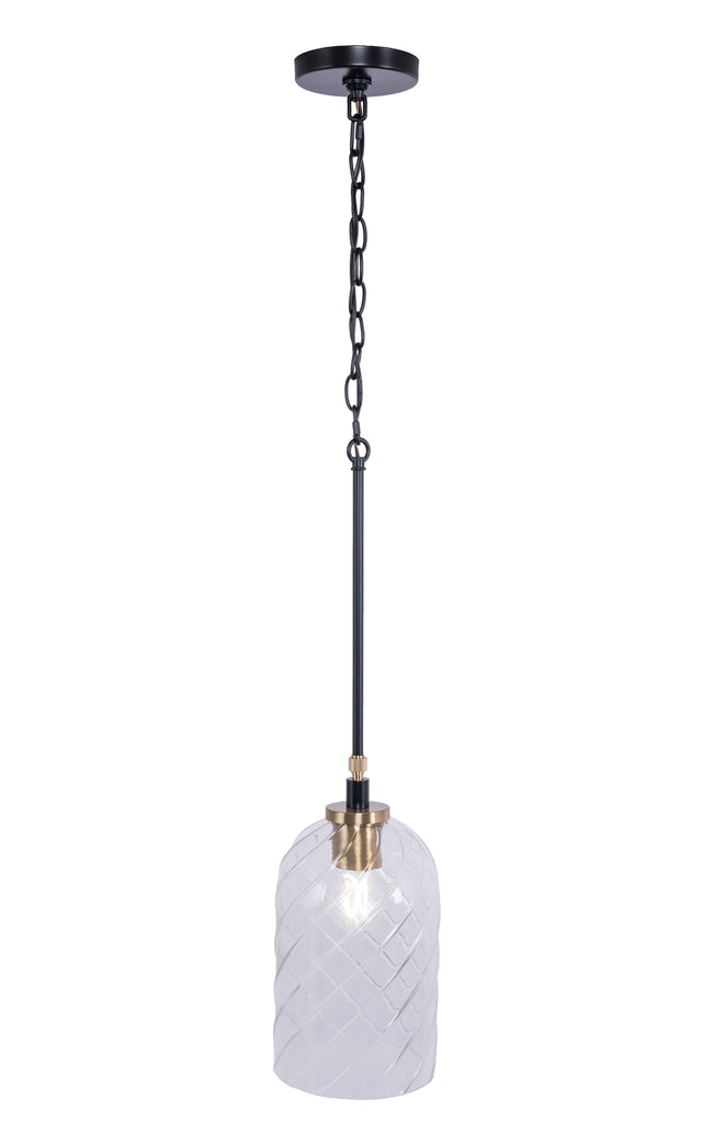 60391-FBSB-C - Council 1 Light 7" Wide Pendant - Flat Black / Satin Brass