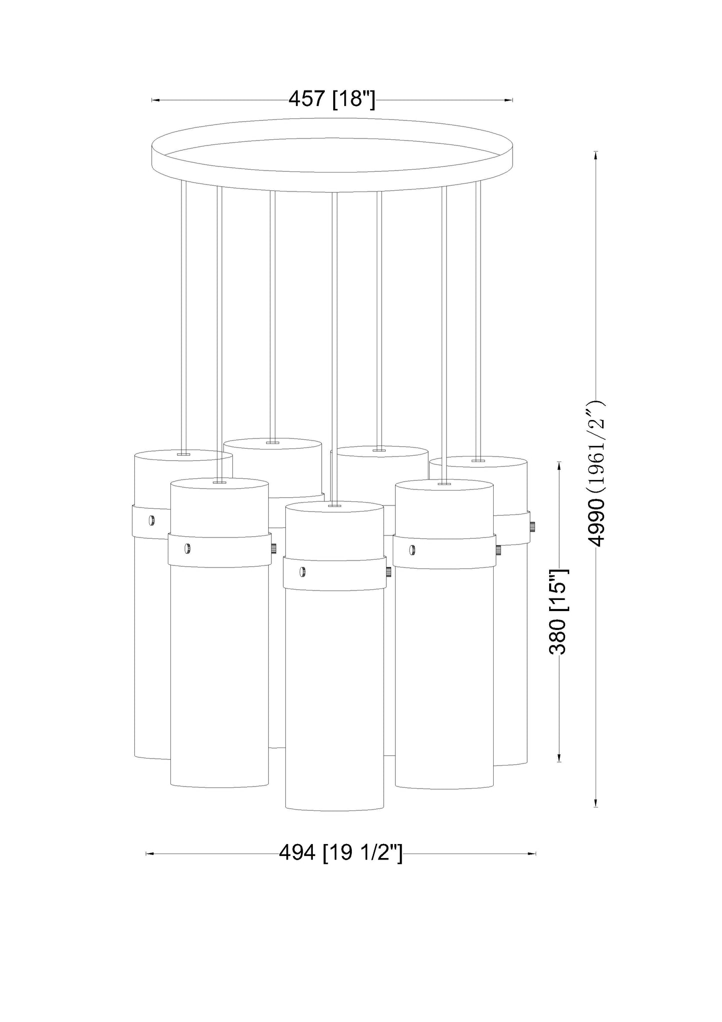 7002P5-7R-MB - Fontaine 7 Light 20" Chandelier - Matte Black