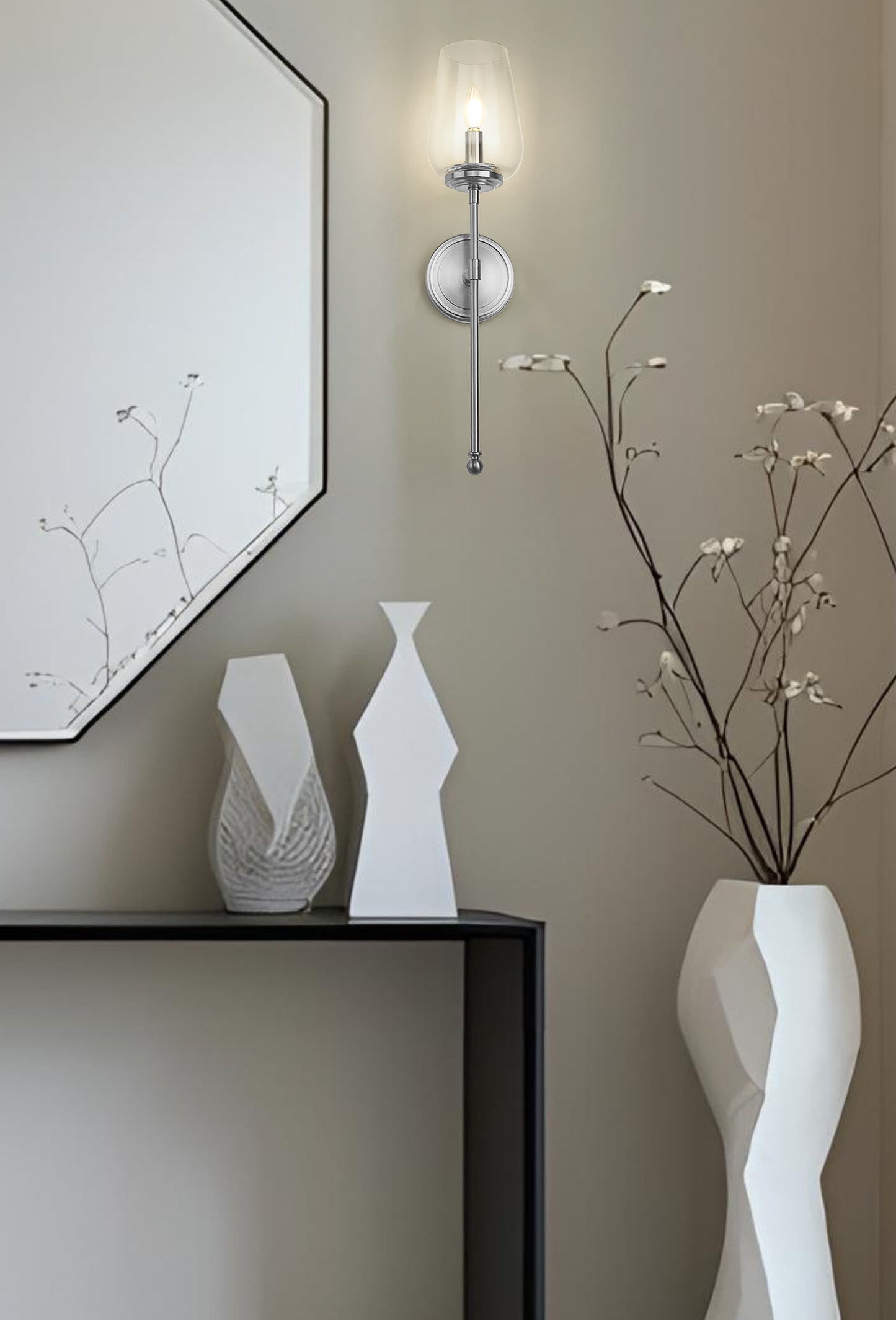 2012-1S-BN - Dominique 1 Light Wall 25" Sconce - Brushed Nickel