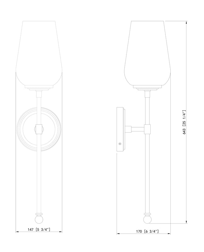 2012-1S-MB - Dominique 1 Light Wall 25" Sconce - Matte Black
