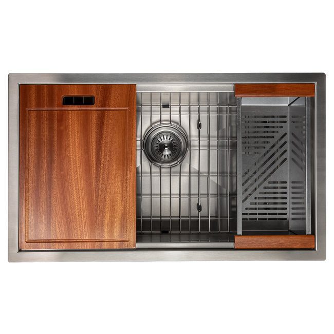 SLS-30 - 30" Garmisch Undermount Single Bowl Stainless Steel Kitchen Sink with Bottom Grid and Accessories