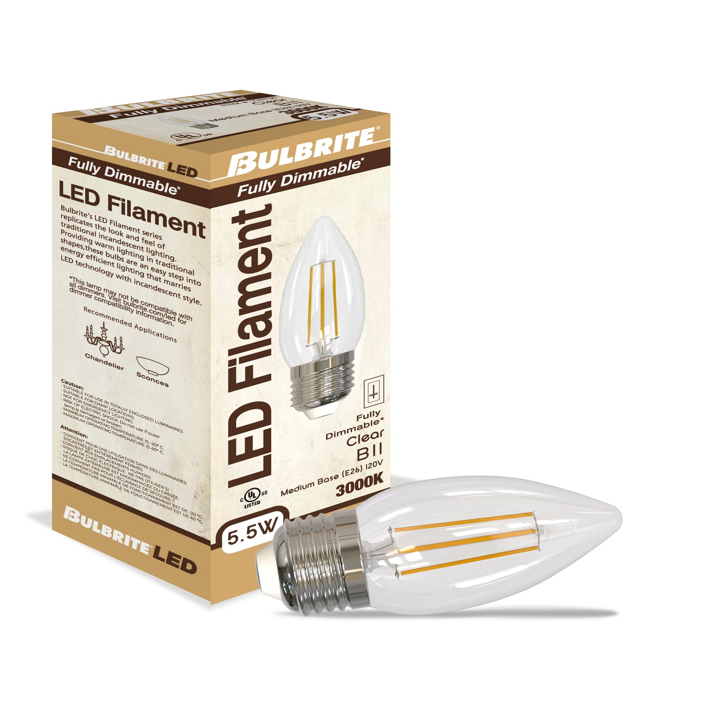 776734 - Dimmable Clear B11 LED Light Bulb - 5.5 Watt - 3000K - 3 Pack