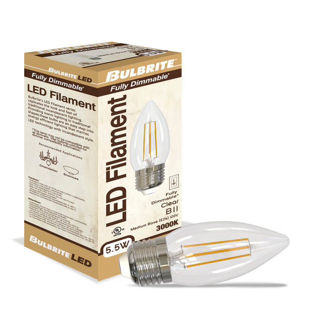 776734 - Dimmable Clear B11 LED Light Bulb - 5.5 Watt - 3000K - 3 Pack