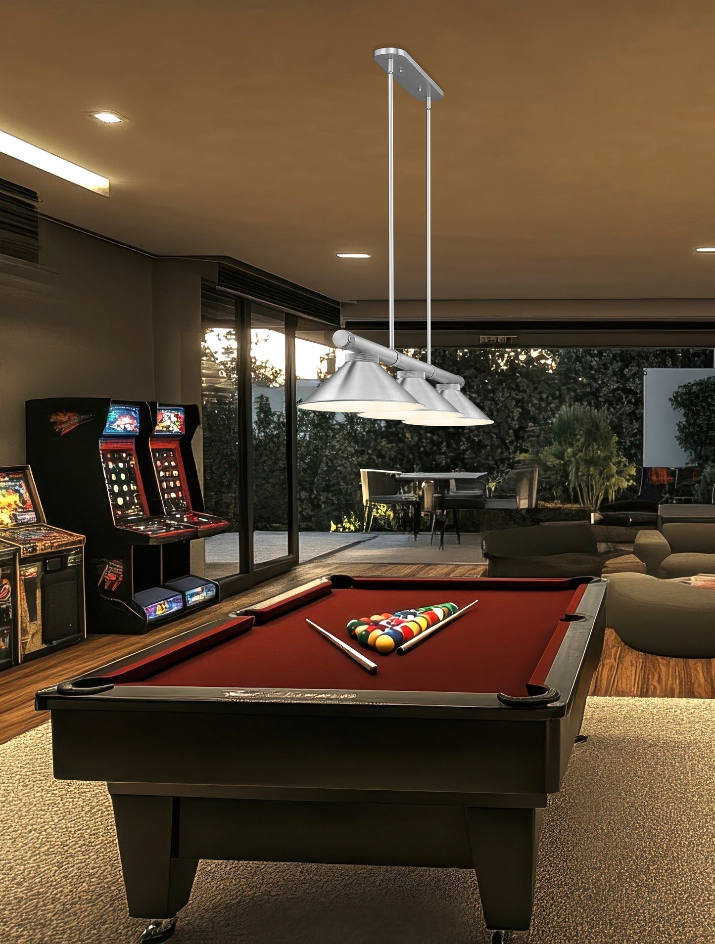 3050-3BN-BN15 - Vanguard 3 Light 58" Billiard - Brushed Nickel