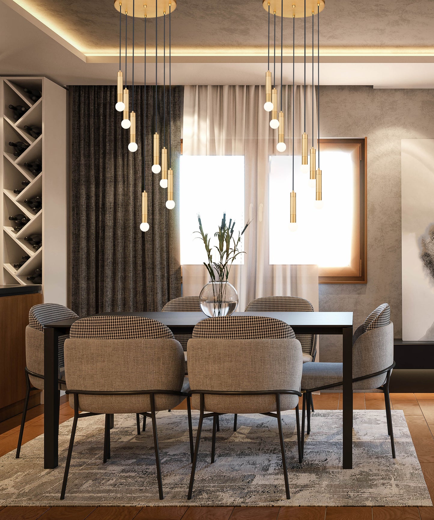 1956P-5R-MGLD - Stari 5 Light 12" Chandelier - Modern Gold