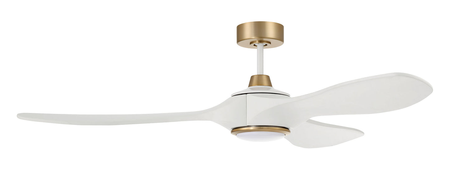 EVY60WSB3-NWF - Envy 60" Ceiling fan, no Wifi 60" 3 Blade Ceiling Fan with Light Kit - White / Satin Brass