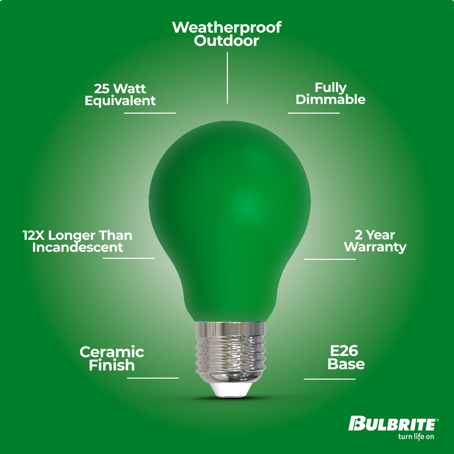 776108 - Filaments Dimmable Ceramic Green A19 LED Light Bulb - 4.5 Watt - 10 Pack