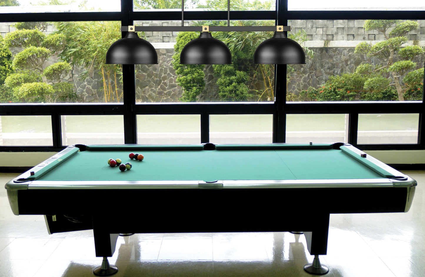 1955-3MB-RB-D13MB - Bronte 3 Light 52" Billiard - Matte Black / Rubbed Brass
